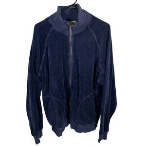 Juicy Couture Velour Track Jacket Womens 2XL Blue Full Zip Mock Neck